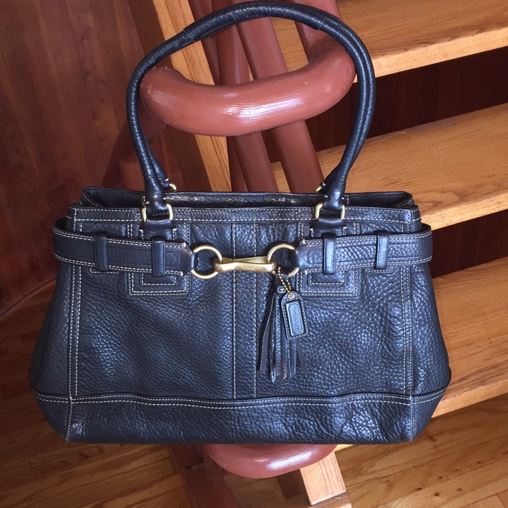 Coach Black Pebbled Leather Hampton Satchel